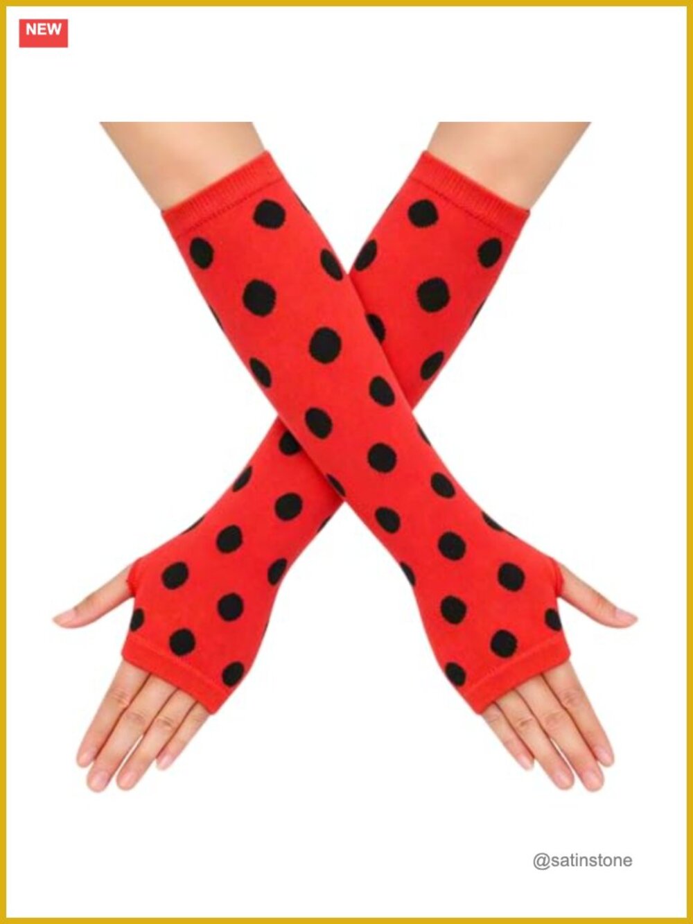 Fingerless Long Arm Warmers Polka Dot Knit Cosplay Costume Gloves